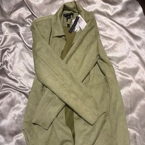 NWT Joan Vass Sage Green Faux Leather Trench Coat Sz S